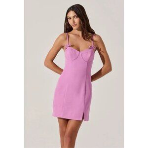 ASTR The Label Bow Bustier Mini Dress Lilac Pink Size S Broken Zipper Sexy Party